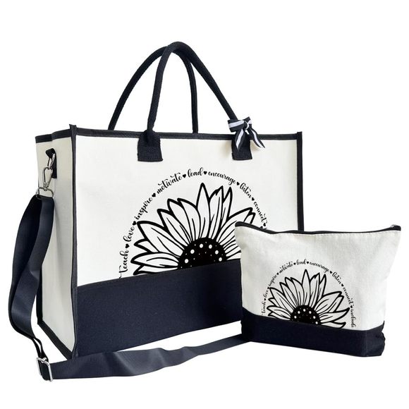 Sunflower Canvas Tote Bag - Teacher Areciation Gift With Zier :3 - Picture 1 of 8